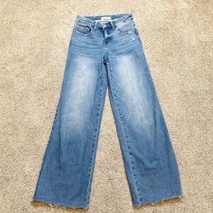 ONESO Mid Rise Wide Leg Jeans Dark Wash Distressed Size 25